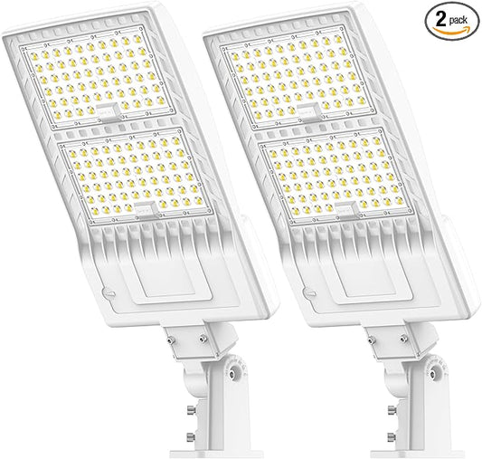 2Pack 400W LED Parking Lot Light UL Listed, Dusk to Dawn LED Shoebox Flood Pole Light Outdoor Parking Lighting Arm & Slip Fit Mount 60,000LM 5000K IP65 Waterproof 100-277V Power Adjustable White