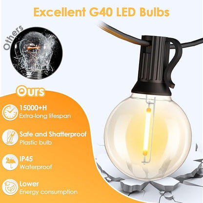 Mlambert 25FT G40 LED Outdoor String Lights, Plug-in Waterproof Patio Lights with 10+1 LED Bulbs, Porch Balcony Lights for Backyard Party Decor, Black