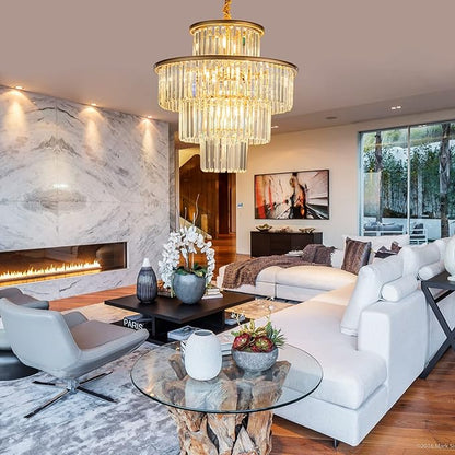 23" 14-Light Modern Crystal Chandelier Light Fixtures 4-Tier Gold Luxury Chandeliers for Dining Room Round Hanging Pendant Lighting for Living Room Kitchen Entryway Bedroom Foyer Hallway
