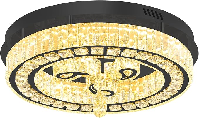20'' Black Modern Crystal Chandelier LED Dimmable Flush Mount Crystal Ceiling Light for Living Room Bedroom Dining Room