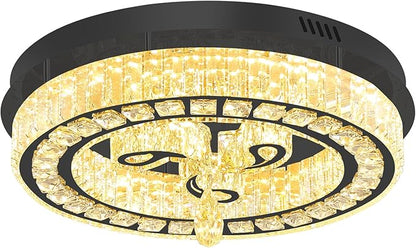 20'' Black Modern Crystal Chandelier LED Dimmable Flush Mount Crystal Ceiling Light for Living Room Bedroom Dining Room