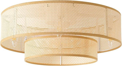 20'' Caged Ceiling Fans with Lights, Boho Flush Mount Ceiling Fan with Light, Rattan Bladeless with 6 Speeds, Low Profile Remote Control for Bedroom,Dining Room