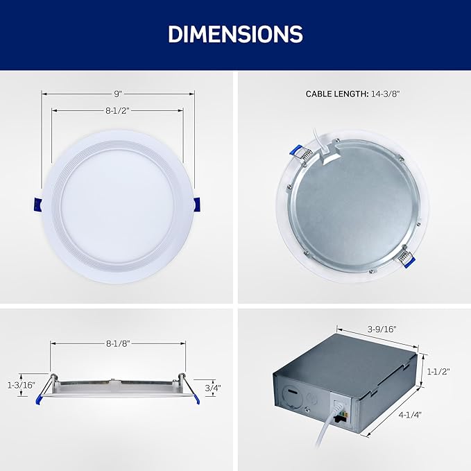 Leviton 8 in. Round Baffle Slim Downlight, 1500 Lumens, 5 CCT Color Selectable 2700K-5000K, Dimmable, DBR80-S1W, White