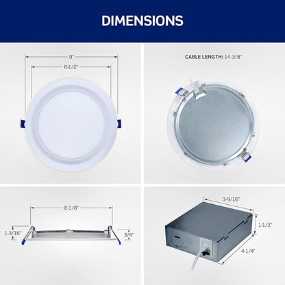 Leviton 8 in. Round Baffle Slim Downlight, 1500 Lumens, 5 CCT Color Selectable 2700K-5000K, Dimmable, DBR80-S1W, White