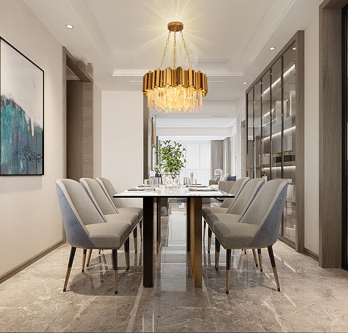 Modern Crystal Lighting 9 Lights Gold Chandelier Light Fixture Dining Room Chandeliers Living Room Bedroom Foyer Hallway Contemporary Chandelier with Light W22in