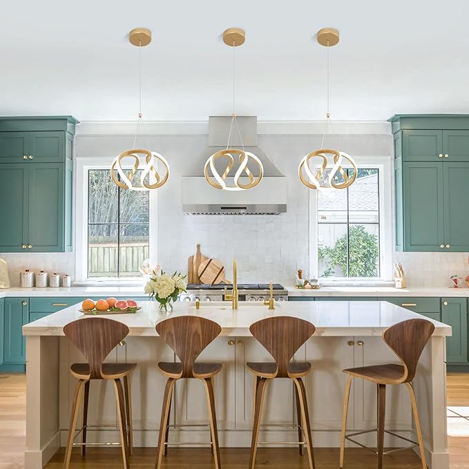 CANEOE Modern Led Pendant Light, 5500K Gold Led Pendant Lights Kitchen Island, Adjustable Height LED Hanging Light Fixtures for Dining Room Bedroom Kitchen Island Pendant Lighting,1 Pack
