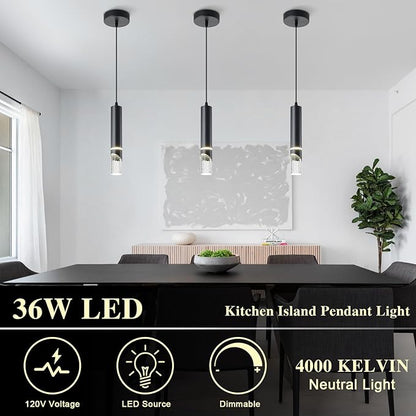 Pendant Lights Kitchen Island Dimmable LED Kitchen Lighting Matte Black Hanging Light fixtures Bubble Crystal Mini Pendant Light, Modern Pendant Ligh(3 Pack)