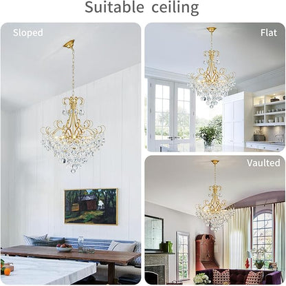 ANJIADENGSHI Crystal Chandelier, Modern K9 Crystal Pendant Light for Dining Room, Vintage Pendant Ceiling Fixture Lamp, 10-Lights Golden Chandelier Lighting for Kitchen Island, Living Room, Bedroom
