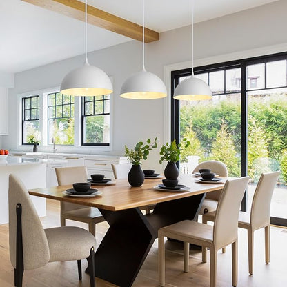White Pendant Light 3 Pack,11.8 Inch Industrial Pendant Lights Adjustable Height, Farmhouse Pendant Lighting for Kitchen Island for Dining Room, Bedroom, Barn