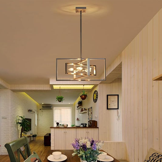 XINGQI Brushed Nickel Chandelier 22" Modern Pendant Light Fixture Ceiling 5-Lights Large Geometric Chandeliers for Dining Room Living Room Kitchen Island Bedroom