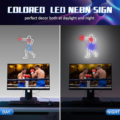 OkiyiD Boxing Neon Sign for Men Gifts, Boxing Gym Decor Wall Art Fighting Combat Sports Theme Room Decor, Ideal for Boxeo Fans Man Cave and Club Lighting Atmosphere,USB-Powered Light with Hanging Kit