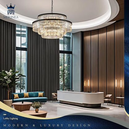 Large Black Crystal Chandeliers 20 Lights 31" Luxury 4-Tier K9 Crystal Lighting Modern Round Ceiling Pendant Light Fixture for Foyer Staircase Living Room Dining Room