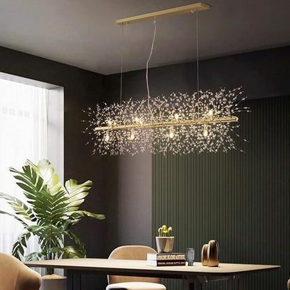 Modern Crystal Firework Chandelier, Linear Lighting Fixtures Hanging, Gold Dandelion Chandelier LED Pendant Lighting for Dining Room, Bedroom, Living Room (12-Light, 35.5")
