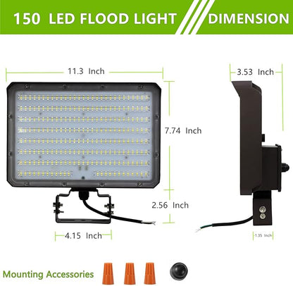 Dusk to Dawn Outdoor 150W LED Flood Light, 21000LM 1000W Equivalent, 100-277V 5000K Daylight, ETL Commercial LED Flood Light Fixture, Outdoor Security Lighting for Landscape,Parking Lot