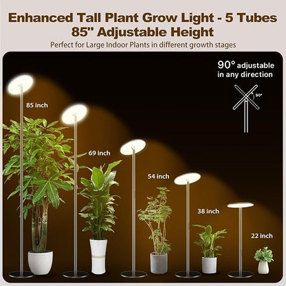 40W Full Spectrum Tall Grow Light, 85'' Adjustable Standing Plant Light for Indoor Plants, 10-Level Dimmable with 4/8/12H Timer, Sunlike for Large Plants & Indoor Trees