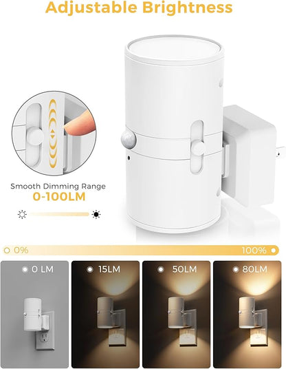 L LOHAS LED Motion Sensor Night Light Plug in, Motion Activated Night Light, 0-100LM Dimmable, Soft White 3000K, Motion Sensor Light Indoor for Bathroom Hallway Bedroom Nursery Kids Elderly [2 Pack]