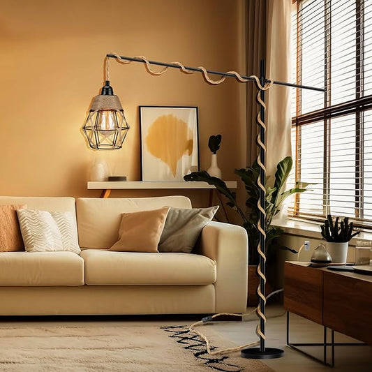Plug in Pendant Light, Industrial Hanging Light with Plug in Cord, Hemp Rope On/Off Switch Farmhouse Pendant Light, Hanging Lamps for Dining Room