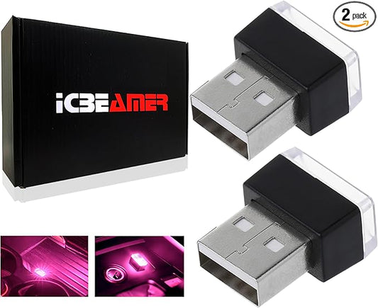 ICBEAMER USB Type-A LED Night Light 2-Pack (Purple) | Plug-in Universal Fit Automotive Accessory for Car Interior and Trunk Ambient Atmosphere Lighting
