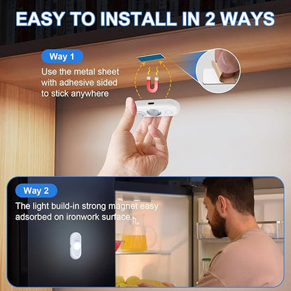 LED Motion Sensor Light Indoor, Magnetic Under Cabinet Lighting Daylight White, Dimmable Rechargeable Puck Lights for Closet, Kitchen, Stairs(6 Pack)