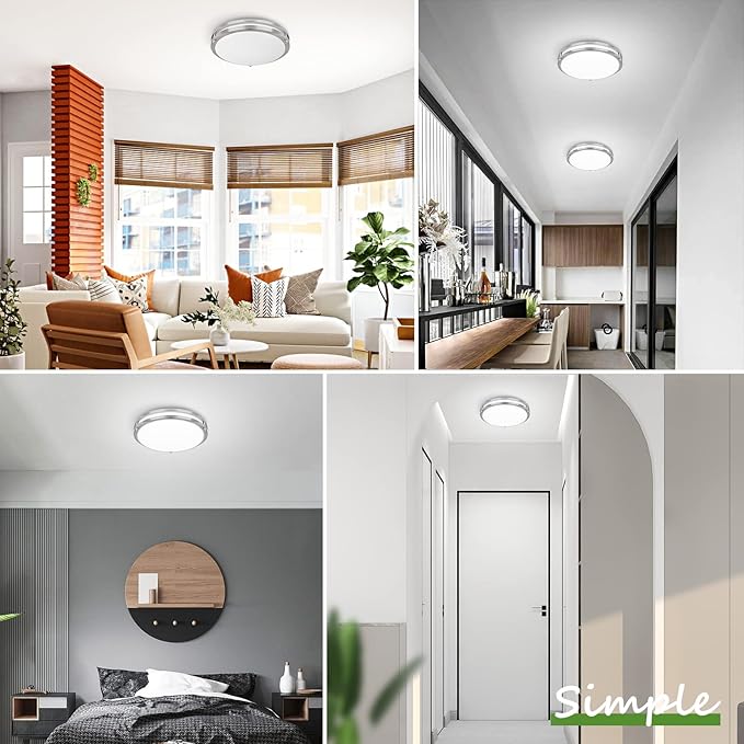 GoBright 18IN 50W LED Flush Mount Ceiling Light, 5600lm Bright Dimmable LED Ceiling Light Fixture, 2700K-6500K Adjusted, Modern Kitchen Light Fixture for Living Room Bedroom, Brushed Nickle, 1-Pack
