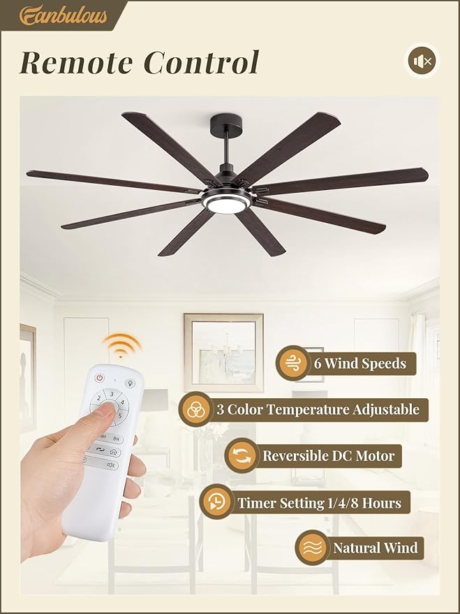 Fanbulous 84 Inch Ceiling Fans with Lights and Remote, Oil Bronze Ceiling Fan with 8 Dual-Color Blades, Indoor/Outdoor Large Ceiling Fans, Reversible DC Motor, 6-Speed, 3CCT for Living Porch Patio
