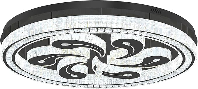 Modern Crystal Chandeliers for Dining Room Flush Mount Ceiling Chandelier for Living Room Dining Room Ring LED Crystal Ceiling Light (Round,40in Black,Dimmable 2700K-6500K)