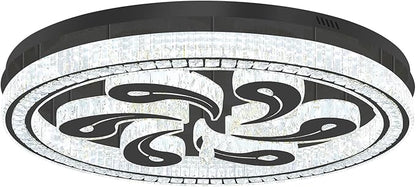 Modern Crystal Chandeliers for Dining Room Flush Mount Ceiling Chandelier for Living Room Dining Room Ring LED Crystal Ceiling Light (Round,40in Black,Dimmable 2700K-6500K)