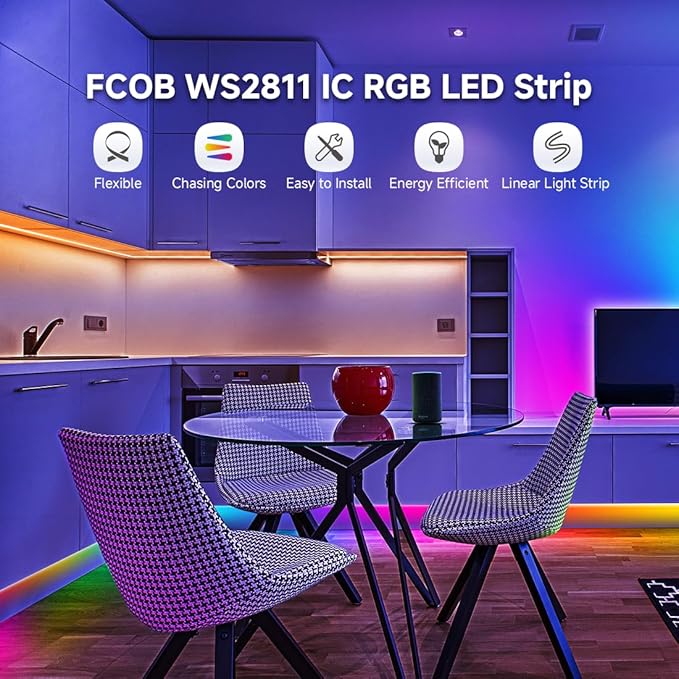 BTF-LIGHTING FCOB WS2811 IC RGB COB LED Strip 864LED/m Flexible High Density Color Chasing Uniform Light DC24V 24FT 24IC/m 12mm Width for DIY Lighting Projects(No Adapter or Controller)