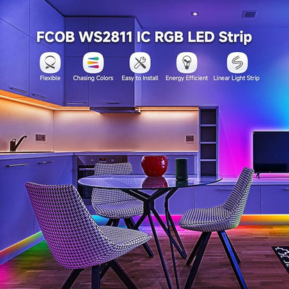 BTF-LIGHTING FCOB WS2811 IC RGB COB LED Strip 864LED/m Flexible High Density Color Chasing Uniform Light DC24V 9.8FT 24IC/m 12mm Width for DIY Lighting Project(No Adapter or Controller)