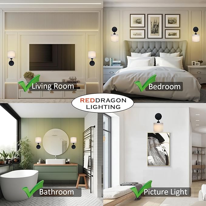 No Drill Peel and Stick Cordless Rechargeable Wall Sconces Battery Operated, Set of 2 Easy Install No Wiring Adhesive Wall Lights Home Decor Sconces for Living Room, Bedroom, Pictures (Black, 2-Pack)