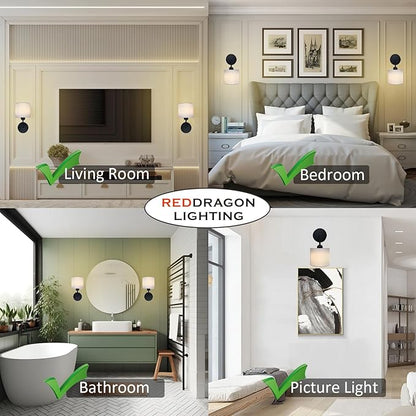 No Drill Peel and Stick Cordless Rechargeable Wall Sconces Battery Operated, Set of 2 Easy Install No Wiring Adhesive Wall Lights Home Decor Sconces for Living Room, Bedroom, Pictures (Black, 2-Pack)