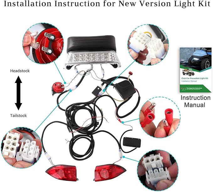 10L0L Deluxe Golf Cart Light Kit for Club Car Precedent 2004-2019, 12V Street Legal Light Kit with Headlight Taillight Turn Signals Switch Horn Brake Pad Hazard Lighting Function