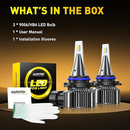 AUXITO 9006/hb4 LED Fog Light Bulbs 18000LM, 1000% Brighter 6500K 9006 Fog Lights, 1:1 OEM Replacement for Cars Trucks SUVs, 3-Minute Installation, IP68 Waterproof, Pack of 2