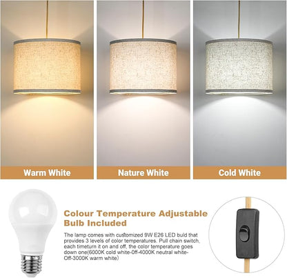 Qingmiao Boho Plug in Pendant Light, Hanging Lamp Plug in with LED Bulb, 3-Way Dimmable Hanging Light Fixture for Living Room Bedroom Kitchen Ceiling Farmhouse Home Decor