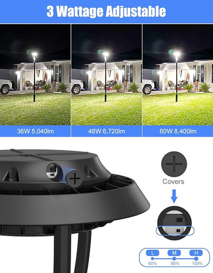 KUKUPPO 6 Pack 60W LED Post Top Light 60W/48W/36W Wattage Selectable ETL Listed 8400Lm LED Post Pole Top Light Dusk to Dawn IP65 Waterproof for Outdoor Commercial Pole Light Fixture AC100-277V