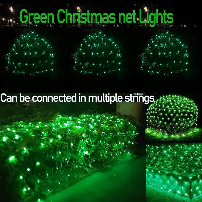 HISHINY Christmas Net Lights Outdoor, 5ftx5ft 100LED Green Wire, Connectable Bush Mesh Net Lights String for Christmas,St. Patrick's Day Party,Shrub,Yard,Tree (Green)