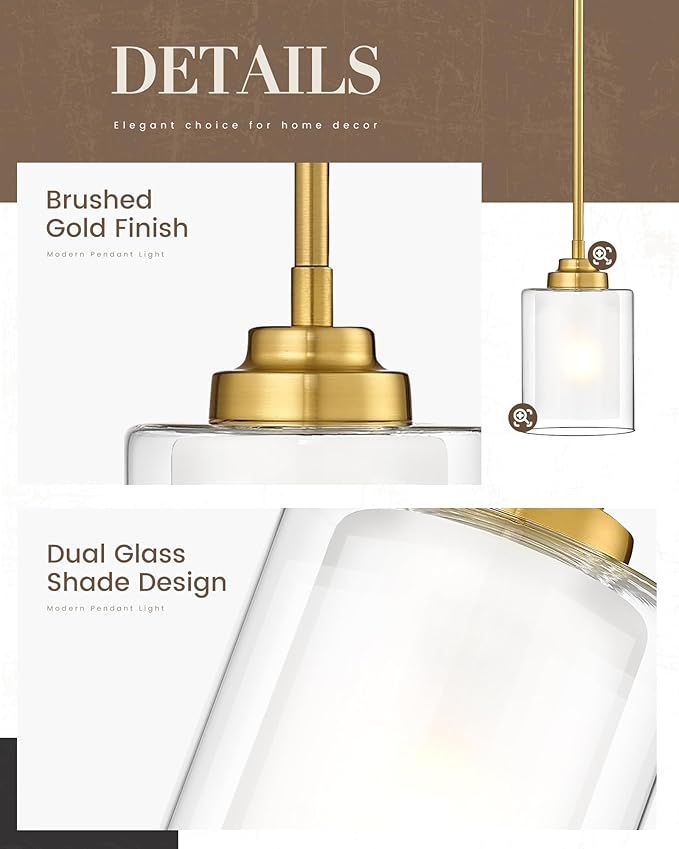TENGXIN Modern Pendant Light, 6-in Brushed Gold Modern Pendant Light for Kitchen Island, Hanging Ceiling Light Fixture, Farmhouse Pendant Lighting for Dining Room Bedroom Bar Office,TXPLBG02-L