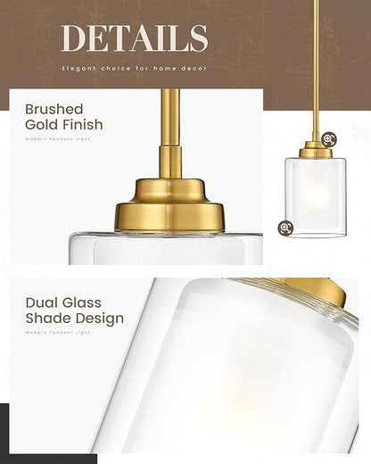 TENGXIN Modern Pendant Light, 6-in Brushed Gold Modern Pendant Light for Kitchen Island, Hanging Ceiling Light Fixture, Farmhouse Pendant Lighting for Dining Room Bedroom Bar Office,TXPLBG02-L