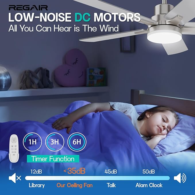 Ceiling Fan with Light 42-Inch, Remote Control Reversible DC Motors, 3CCT Dimmable Timer Noiseless, Nickel Ceiling Fan for Bedroom Living Room, Indoor&Outdoor ETL Listed