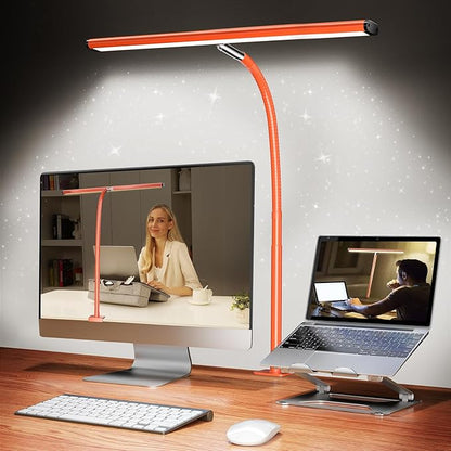 Airlonv LED Desk Lamp for Office Home, Eye-Caring Desk Light with Stepless Dimming Adjustable Flexible Gooseneck, 10W USB Adapter Desk Lamp with Clamp for Reading, Study, Workbench (Orange)
