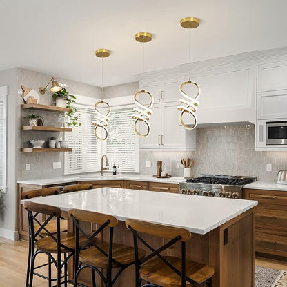 EIDISUNY Modern Led Pendant Light Fixture, 15W LED Pendant Lights Kitchen Island, 4500K Daylight White Pendant Lamp, Adjustable Height Gold Pendant Light for Kitchen Dining Room Bedroom(Gold)