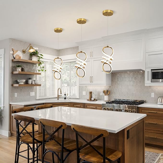 EIDISUNY Modern Led Pendant Light Fixture, 15W LED Pendant Lights Kitchen Island, 4500K Daylight White Pendant Lamp, Adjustable Height Gold Pendant Light for Kitchen Dining Room Bedroom(3 Packs)