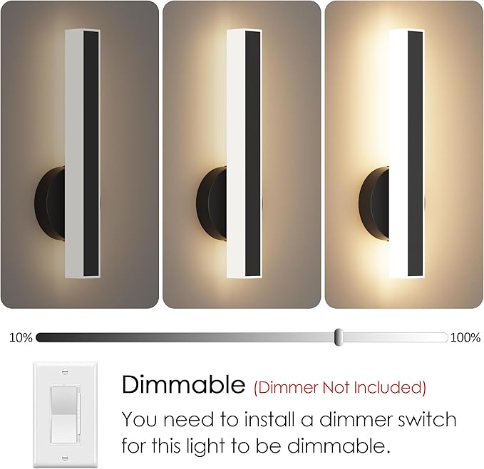 Aipsun Black Wall Sconce Hardwired Modern LED 18W Wall Sconce Set of Two, 15.7Inches Wall Lights for Living Room Bedroom Hallway 5CCT