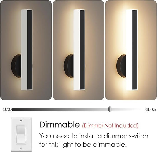 Aipsun Black Wall Sconce Hardwired Modern LED 18W Wall Sconce Set of Two, 15.7Inches Wall Lights for Living Room Bedroom Hallway 5CCT