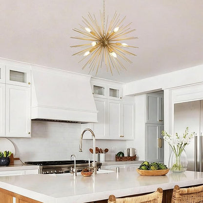 Modern 28.34" Gold Sputnik Chandelier 9-Light Mid-Century Starburst Chandeliers Solid Metal Satellite Firework Urchin Light Fixture for High Ceilings Dining Room Kitchen Living Room, E12