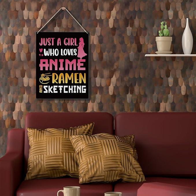 Anime Decor, Funny Just a Girl Who Loves Anime Wood Sign,Rustic Anime Lovers Wooden Hanging Plaque for Home Living Room Girl Bedroom Wall Art Decoration