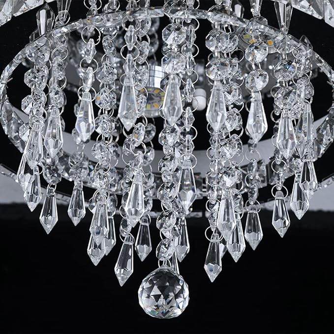 Deckrico Modern K9 Crystal Chandelier 3 LED Lights Stainless Steel Pendant Lamp Flush Mount Light Fixtures for Dining Room Bathroom Bedroom Living Room (Cool White)