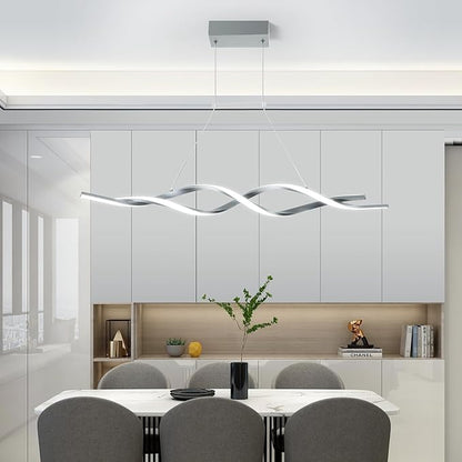 Jaycomey Gray Modern LED Pendant Light, Dimmable Wave Chandelier with Remote Control, Acrylic Hanging Lighting Fixture for Dining Room Kitchen Island, 3000-6000K 28W