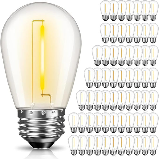 GvvooHome 64 Pack LED S14 Replacement Light Bulbs, Shatterproof 1W Vintage Edison Bulbs for Outdoor Patio Backyard String Lights, Dimmable, E26 Screw Base, 2200K Warm White