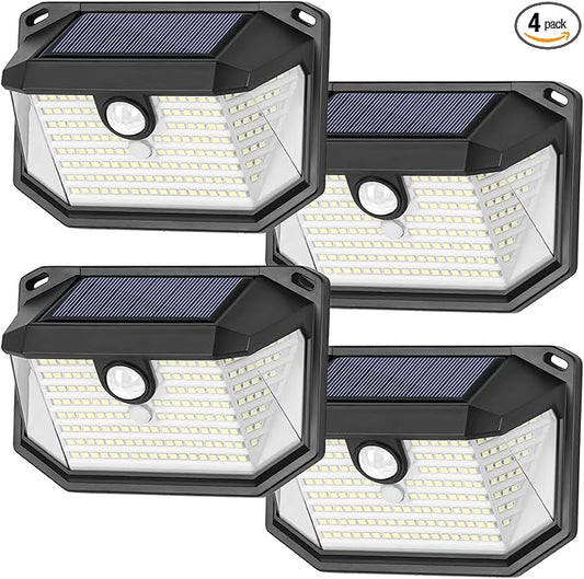 4-Pack Solar Wall Lights Outdoor with 3 Modes & Reflector, Waterproof Bright 178 LEDs Motion Sensor Security Lights, Solar Powered Flood Lights for Patio Garden Yard Porch Garage Front Door